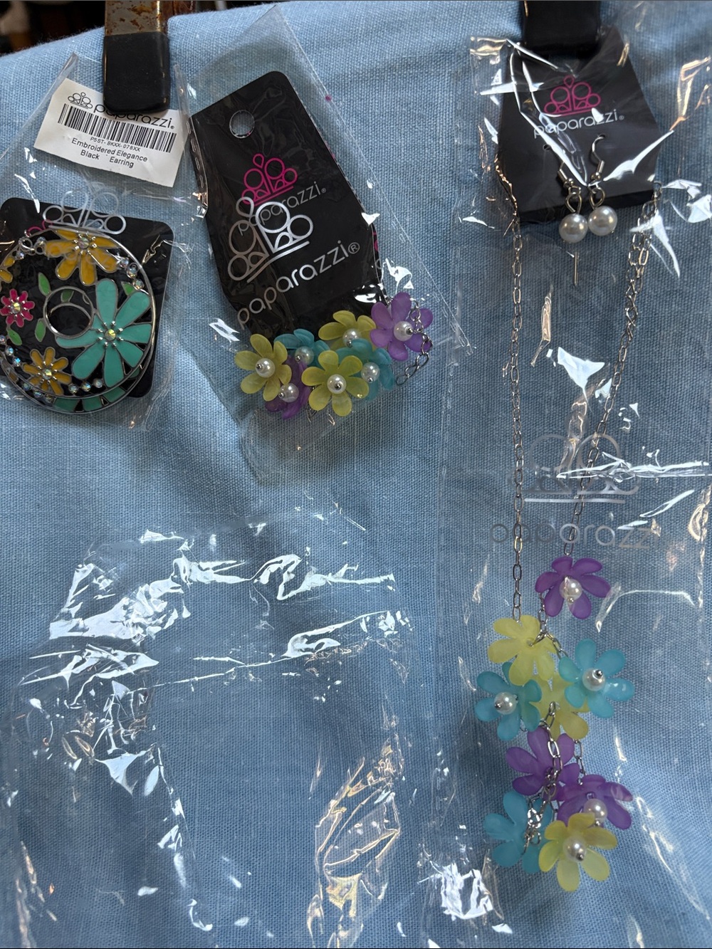 paparazzi Pastel Flower Necklace & Earrings Set - Blue, Yellow & Purple